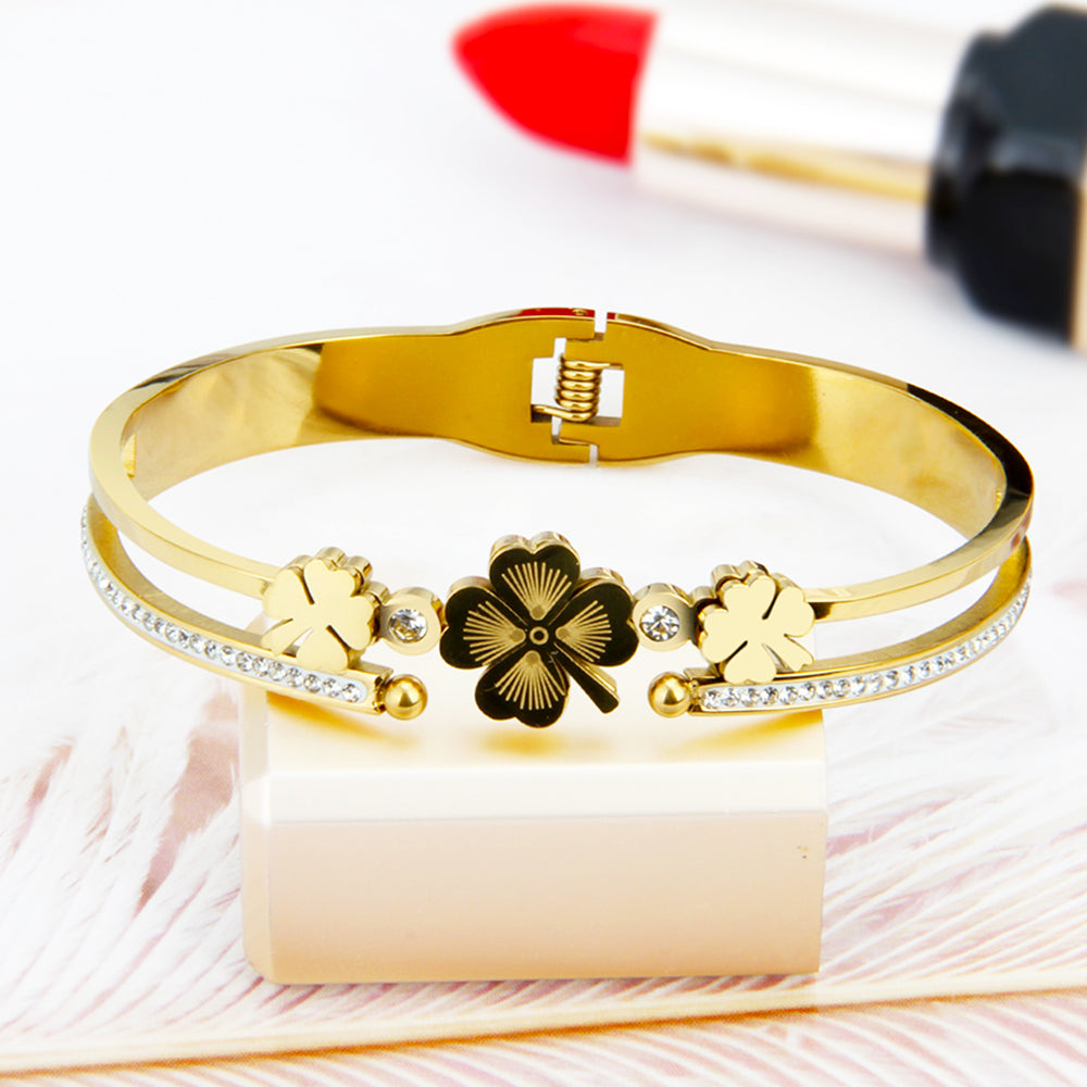 Stainless Steel Jewelry Trend Designer Four-leaf Clover Cuff Bracelet Female