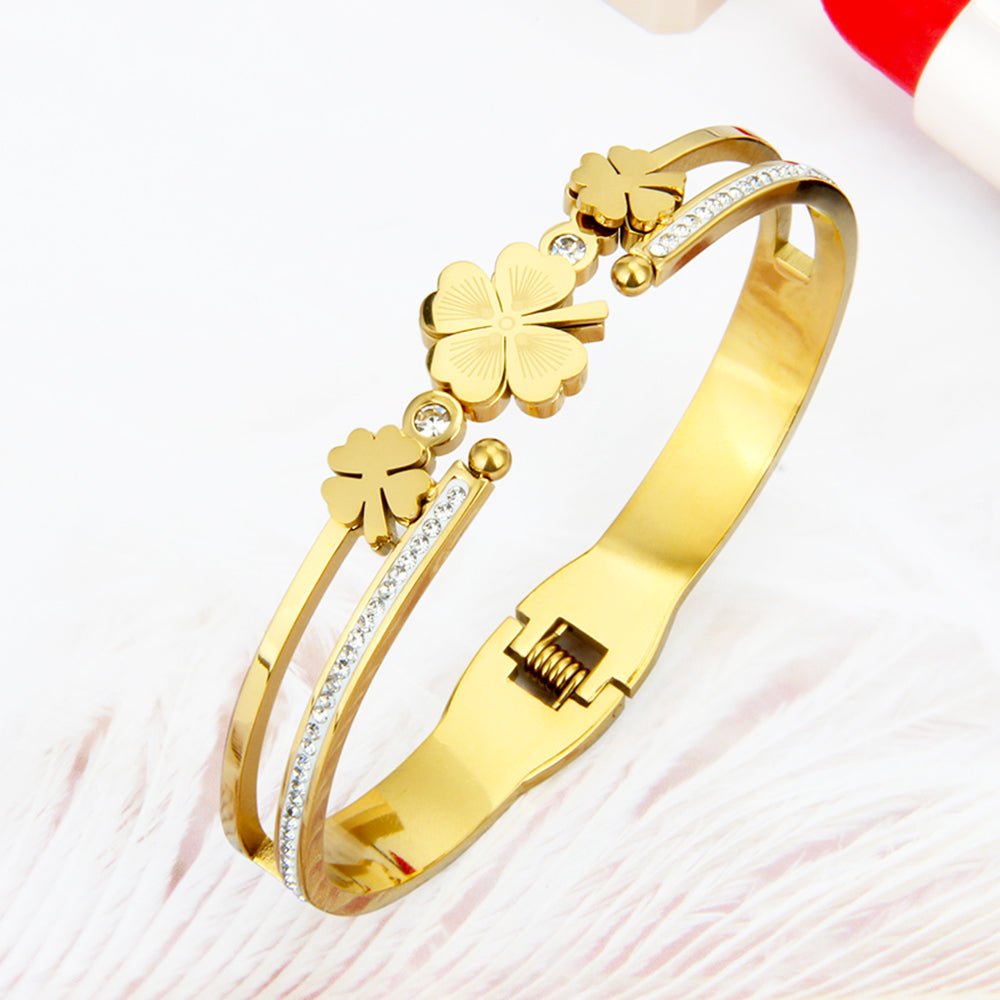 Stainless Steel Jewelry Trend Designer Four-leaf Clover Cuff Bracelet Female