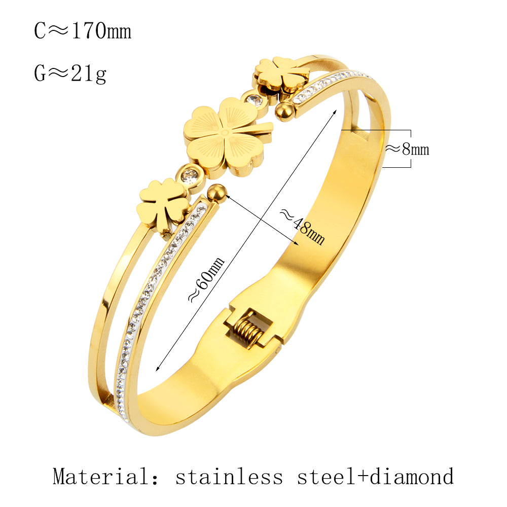 Stainless Steel Jewelry Trend Designer Four-leaf Clover Cuff Bracelet Female