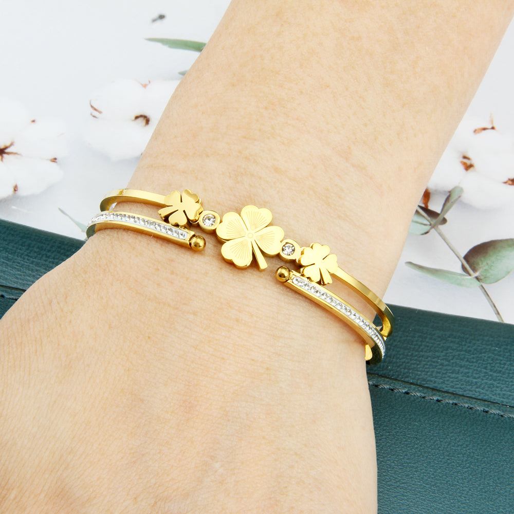 Stainless Steel Jewelry Trend Designer Four-leaf Clover Cuff Bracelet Female